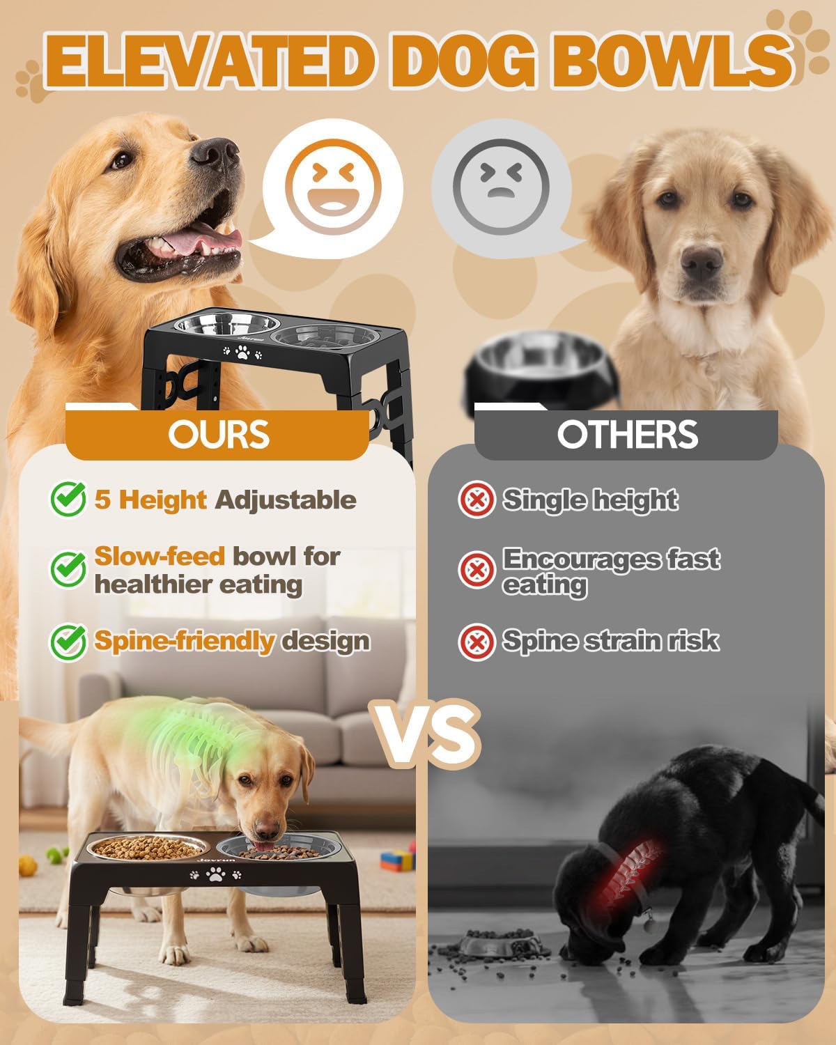 Collapsible Dog Bowls with Raised Adjustable Stand
