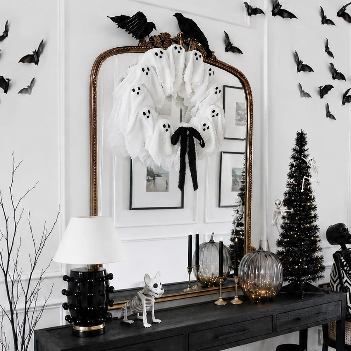 Halloween Decorations Outdoor - Cute Lit Ghost Wreath
