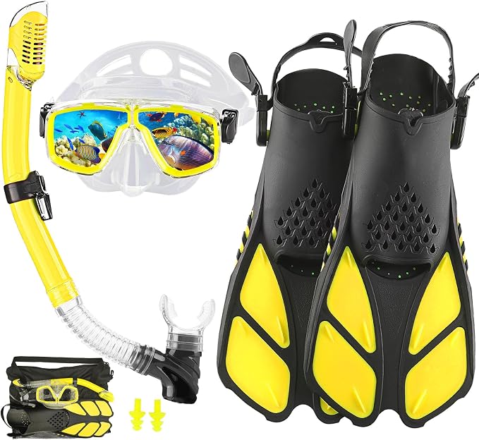 Snorkeling Gear for Adults with Bag Anti-Fog Snorkel Sets for Travel