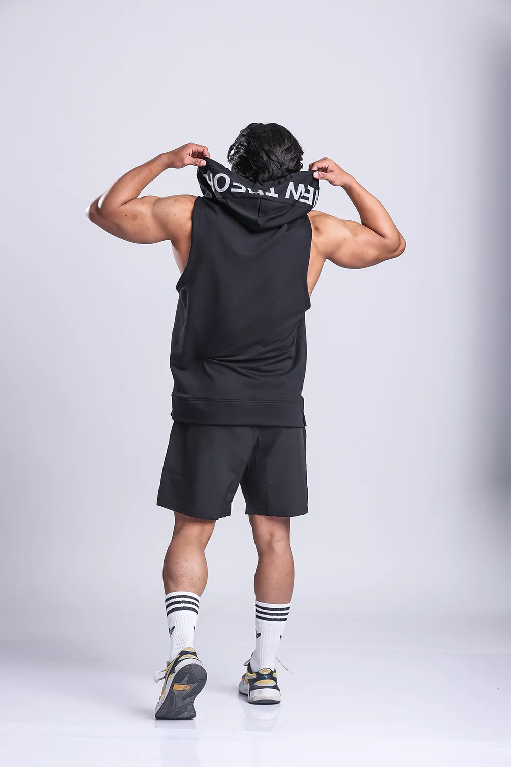 Athletic Training Sleeveless Hoodie- Black