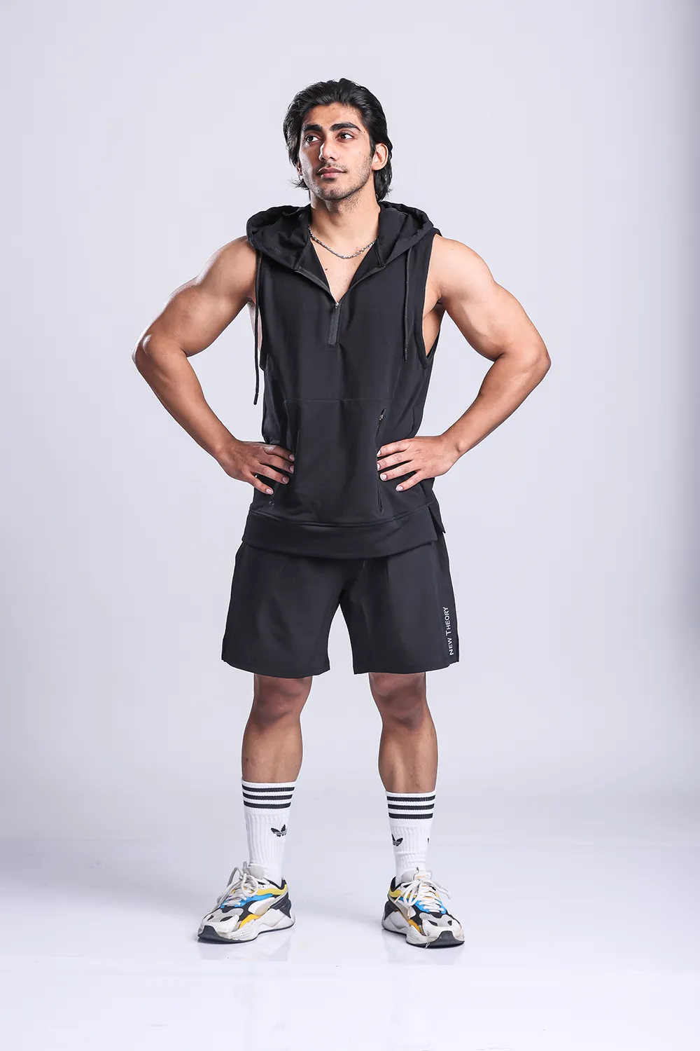 Athletic Training Sleeveless Hoodie- Black