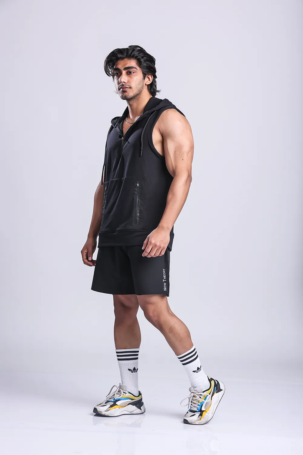 Athletic Training Sleeveless Hoodie- Black