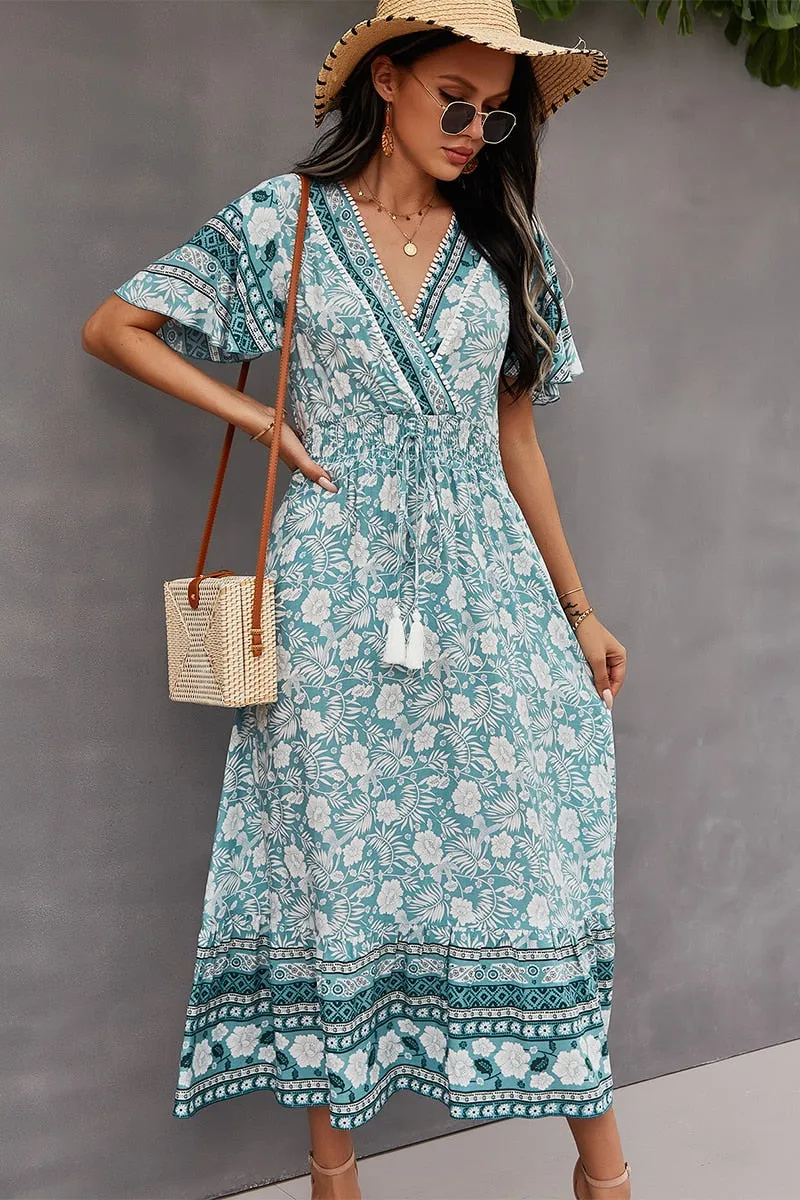 BerriesJam - 2024 Printed Boho Hippie Beach Casual Maxi Dress