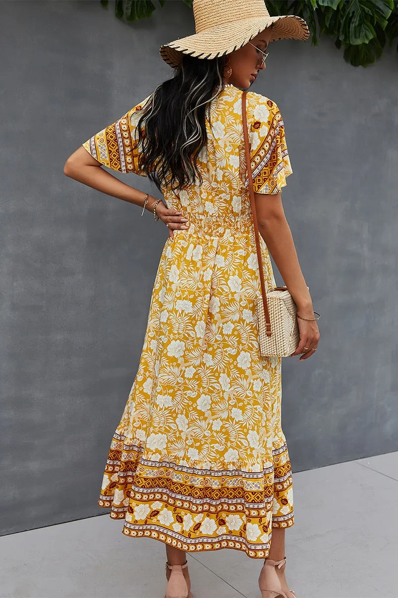 BerriesJam - 2024 Printed Boho Hippie Beach Casual Maxi Dress