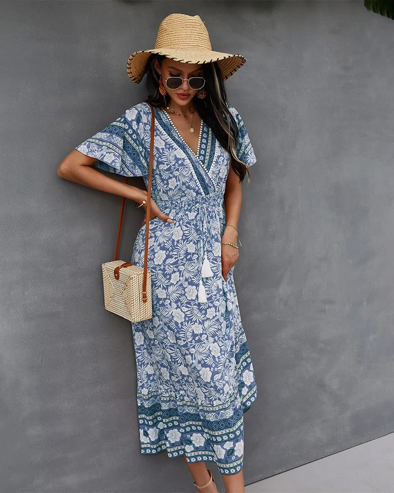 BerriesJam - 2024 Printed Boho Hippie Beach Casual Maxi Dress