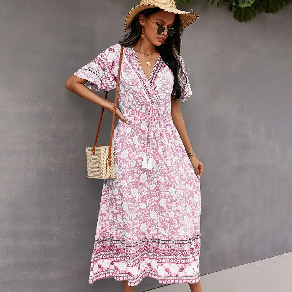 BerriesJam - 2024 Printed Boho Hippie Beach Casual Maxi Dress