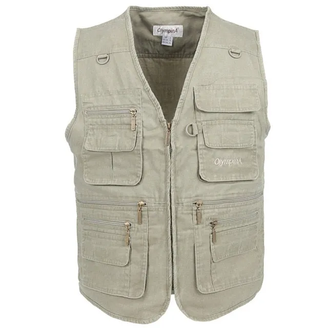 Big Size Fishing Vest Male With Many Pockets Men Sleeveless Jacket Blue Waistcoat Work Vests Outdoors Vest Plus Large Size 10XL