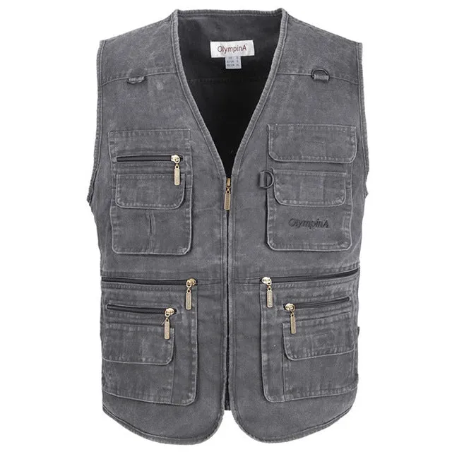 Big Size Fishing Vest Male With Many Pockets Men Sleeveless Jacket Blue Waistcoat Work Vests Outdoors Vest Plus Large Size 10XL