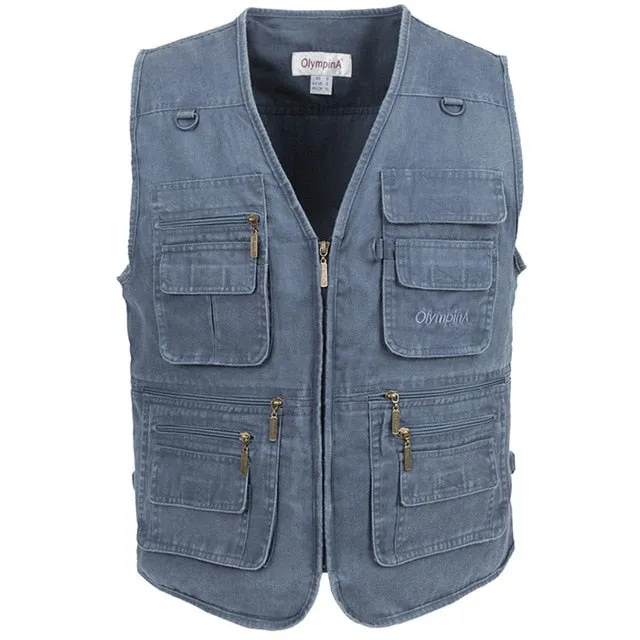 Big Size Fishing Vest Male With Many Pockets Men Sleeveless Jacket Blue Waistcoat Work Vests Outdoors Vest Plus Large Size 10XL