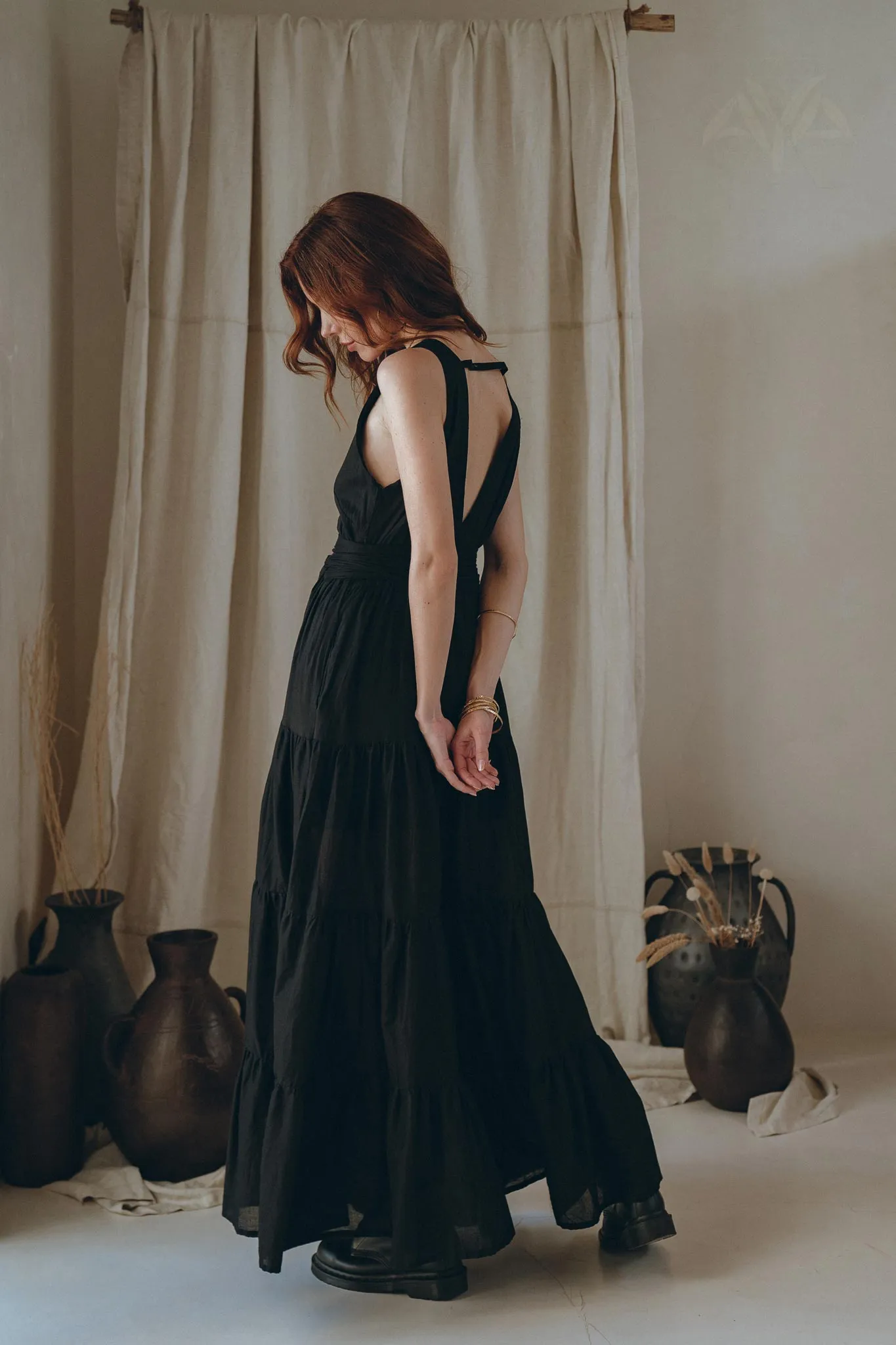 Black A line Bridesmaid Dress • Boho Maternity Organic Cotton Dress