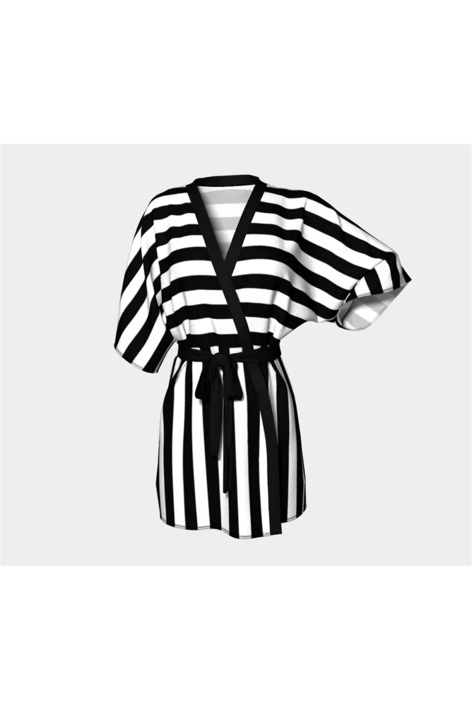 Black & White Striped Kimono Robe