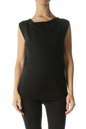 Black Cashmere Soft Cowl-Neck Sleeveless Tank Top