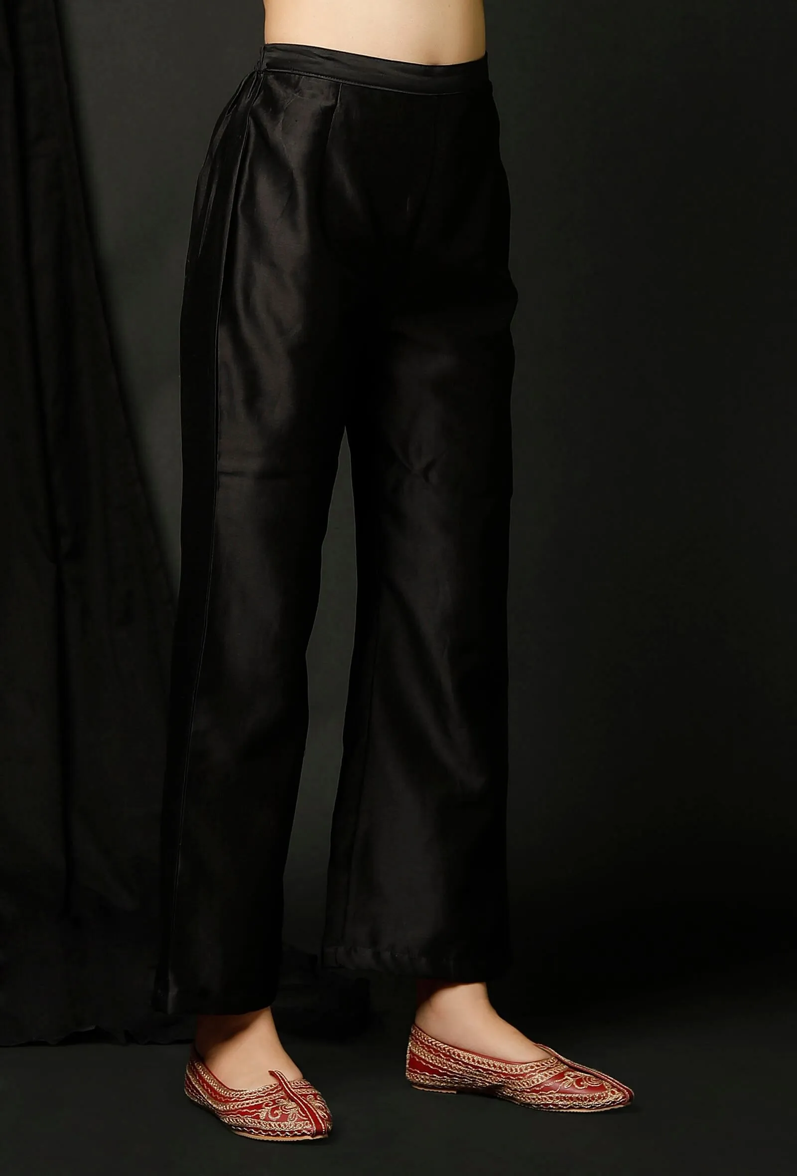 Black Raw Silk Pants