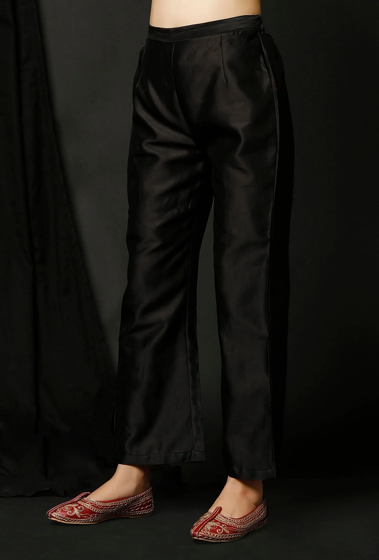 Black Raw Silk Pants