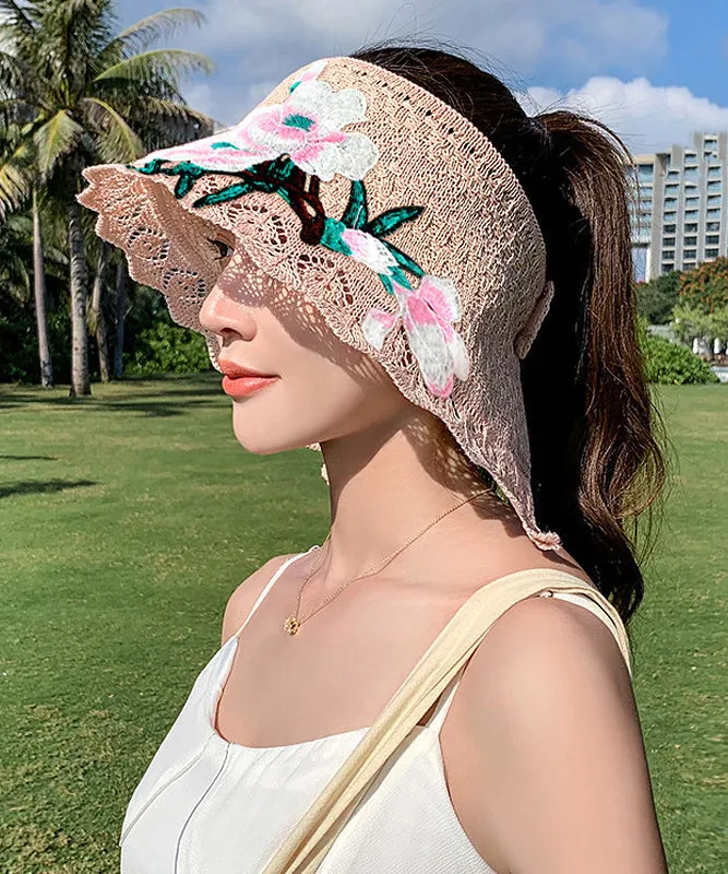 Boho Black Embroidery Hollow Out Beach Sun Hat YU1002