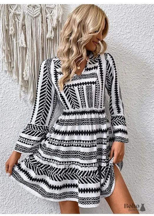 Boho Long Sleeved Printed Mini Dress Hailey