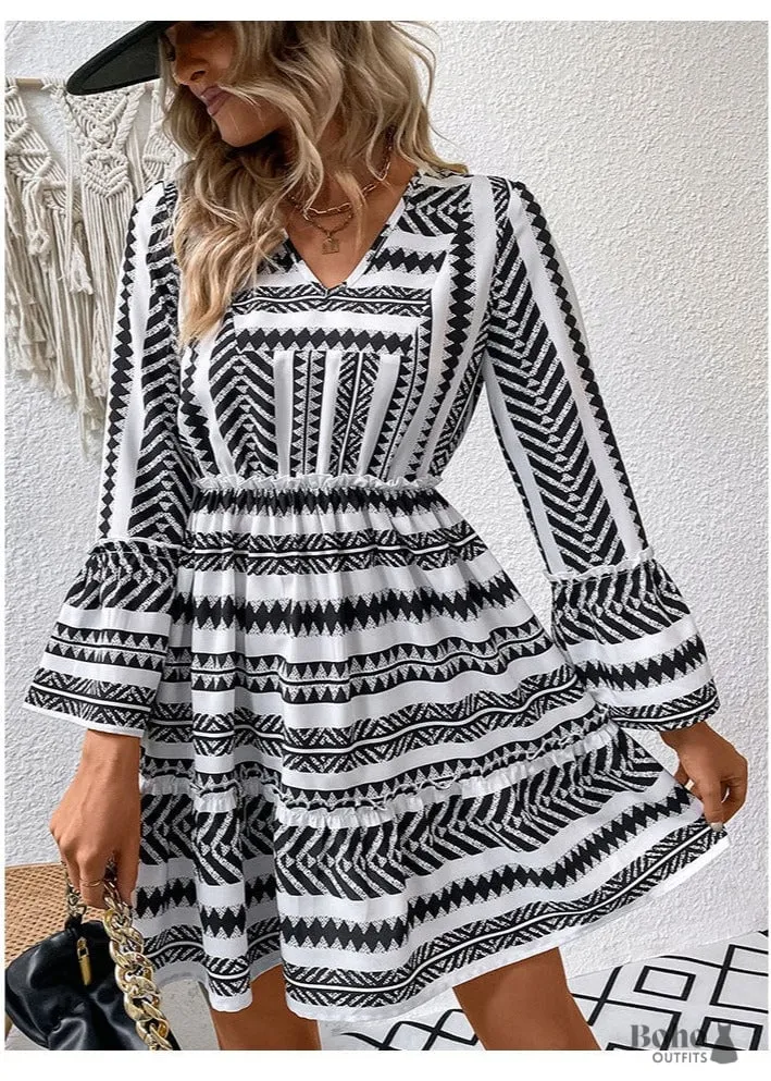 Boho Long Sleeved Printed Mini Dress Hailey