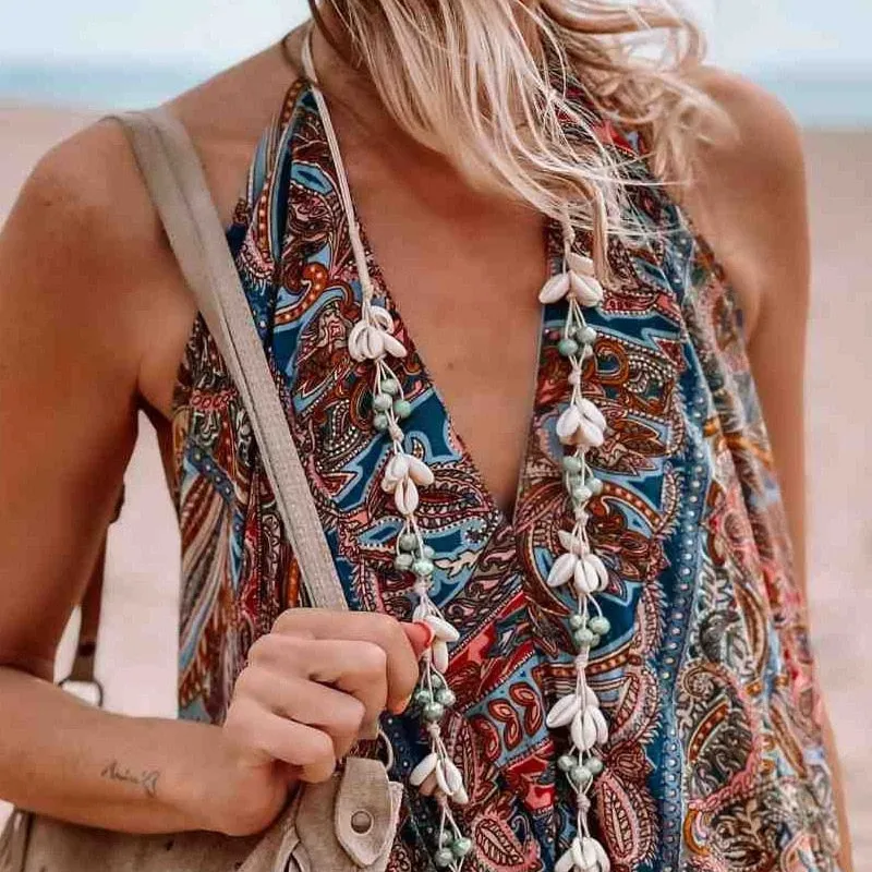 Boho Print Halterneck Sleeveless Dress