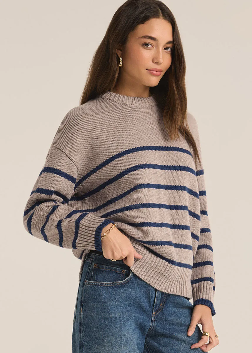 Boyfriend Stripe Sweater - Heather Taupe