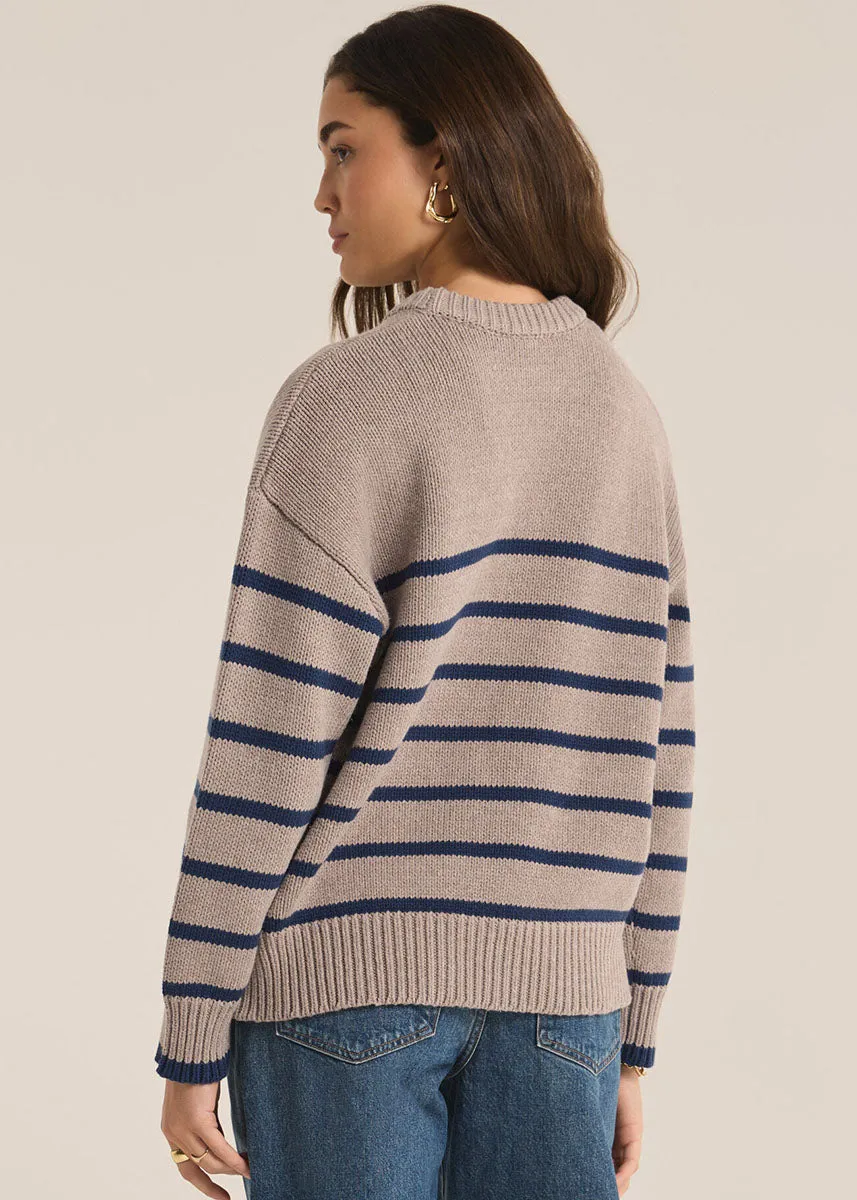 Boyfriend Stripe Sweater - Heather Taupe