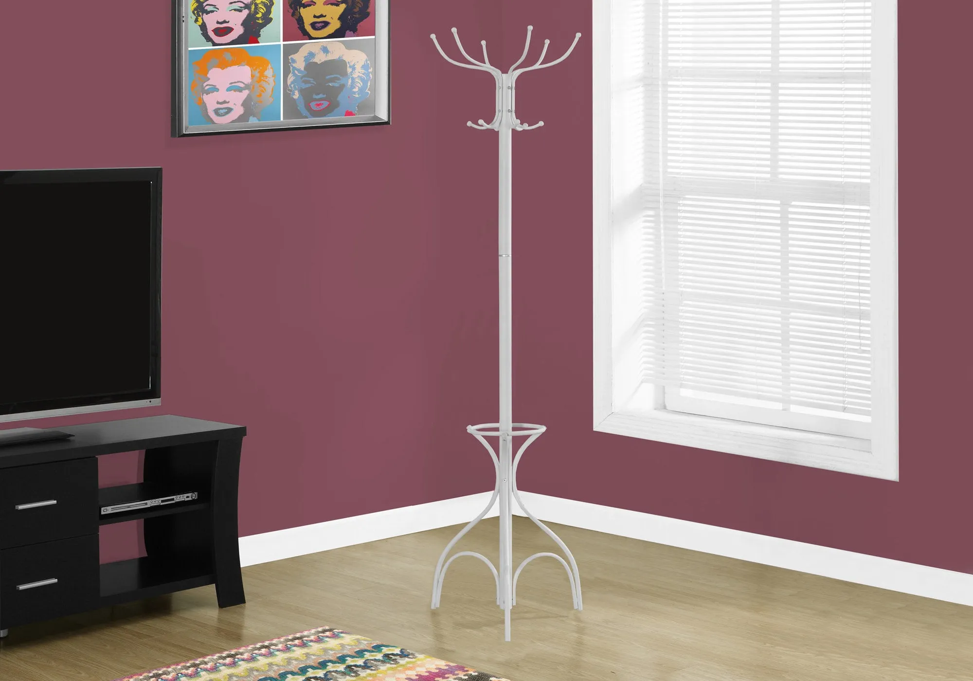 Coat Rack - 70"H / White Metal With An Umbrella Holder