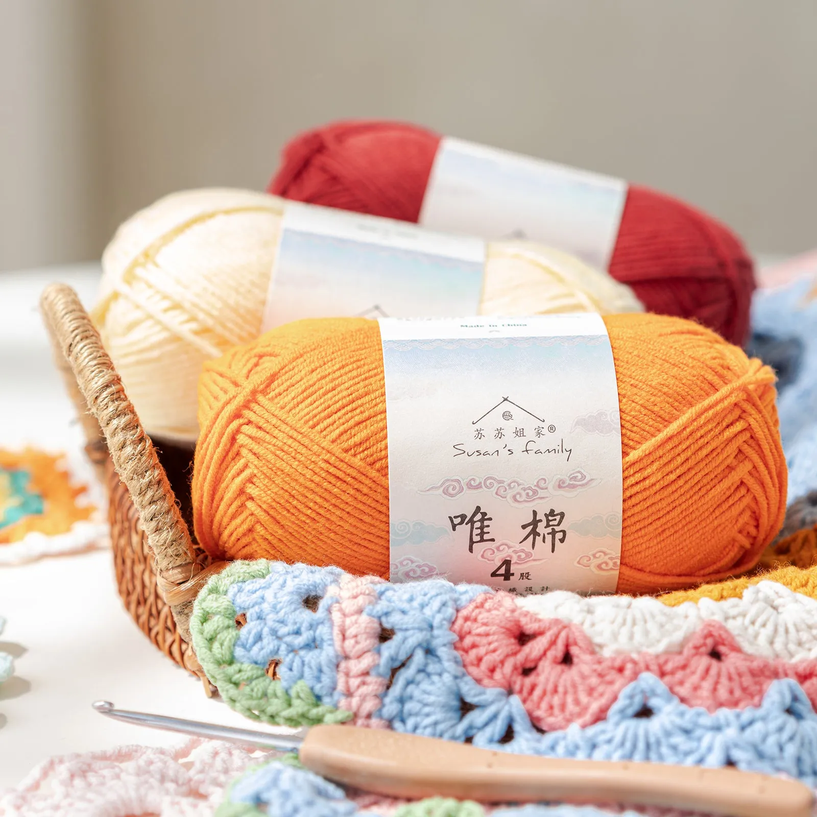 Combed Cotton 4 ply 5 pack- 60 Cotton 40 Acrylic Yarn | Susan's Family