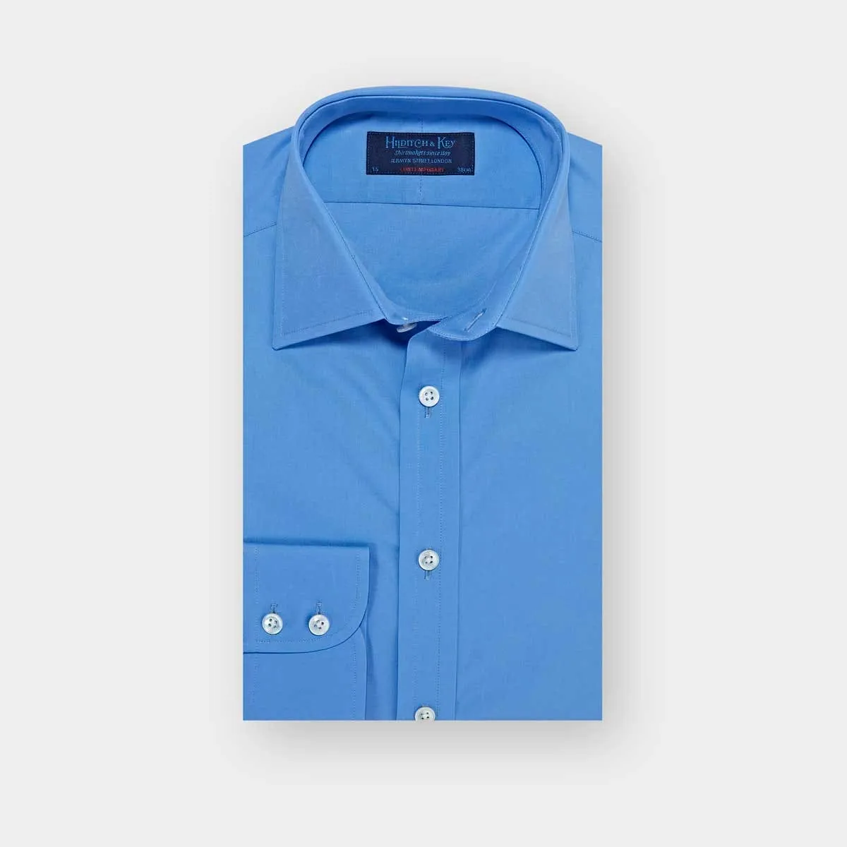 Contemporary Fit Plain Deep Blue Cotton Poplin Shirt with Classic Collar & Two Button Cuff