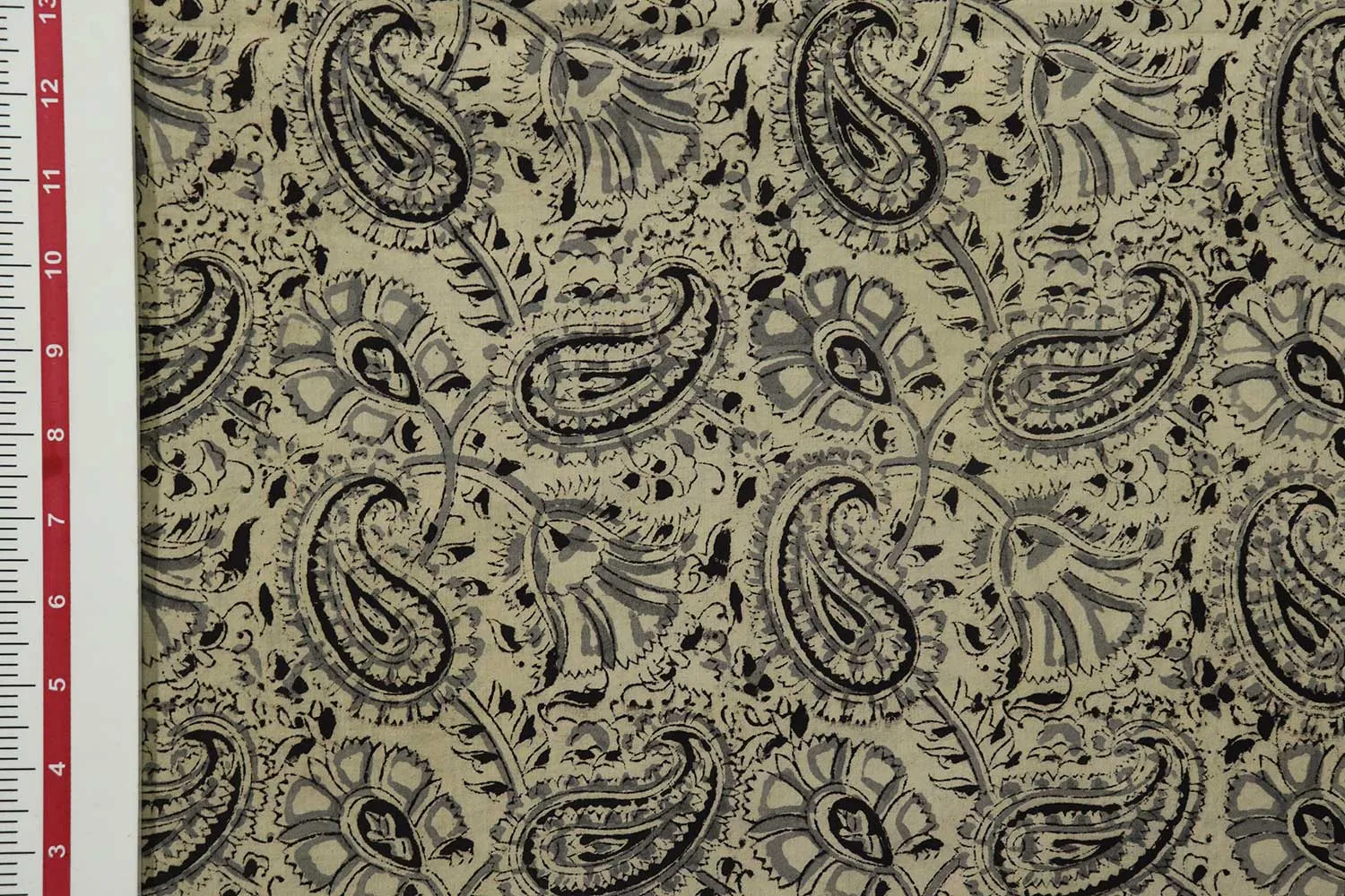 Cream Gray & Black Kalamkari  Cotton Cambric Fabric