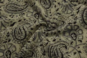 Cream Gray & Black Kalamkari  Cotton Cambric Fabric