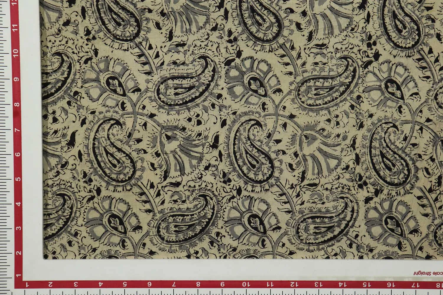 Cream Gray & Black Kalamkari  Cotton Cambric Fabric