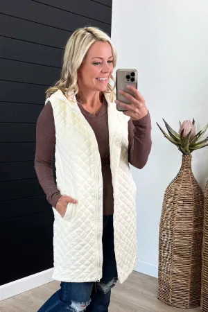 Cream Longline Quilted Vest