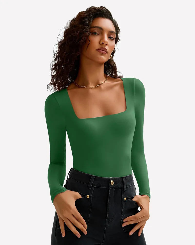 Double Lined Square Neck BodySuit Tops