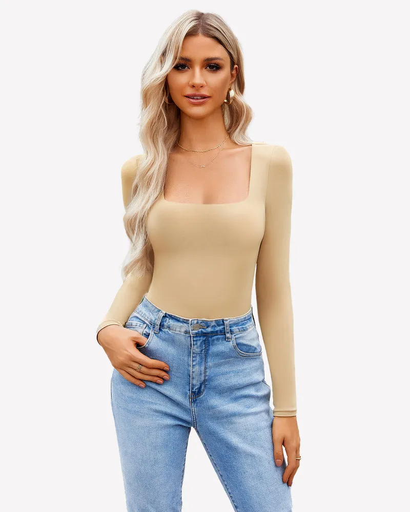 Double Lined Square Neck BodySuit Tops