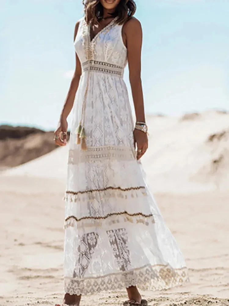 DressBetty - 2024 Retro Boho Lace Maxi Dress White Wedding Boho Dress