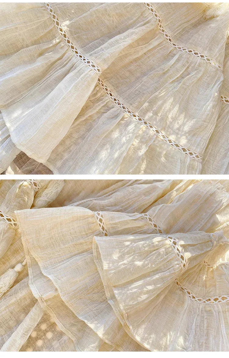 FashionSierra-Ruffles  A-line  Loose  Short  Tassel  Vintage  Soild  Summer  Party Boho Dress