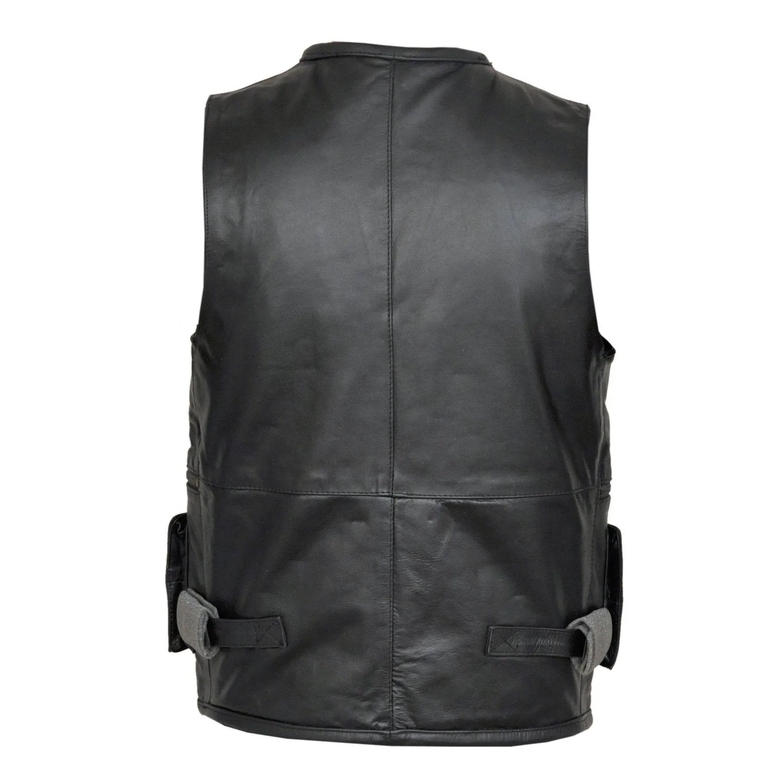 Fisherman Multi-Pockets Black Leather Motorcycle Vest Waistcoat