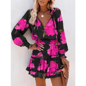 Floral Print Long Sleeve Mini Dress