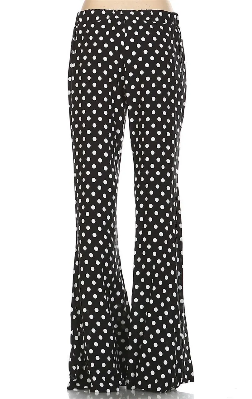 Foldover Palazzo Pants High Waisted Black Polka Dot