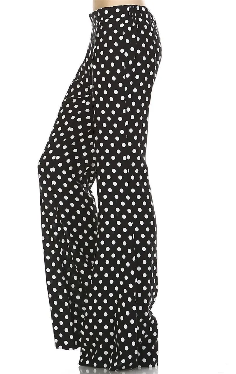 Foldover Palazzo Pants High Waisted Black Polka Dot