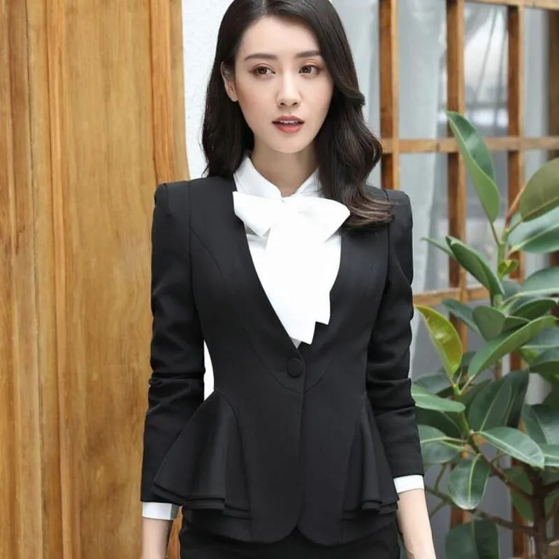 Formal Business Ruffles Slim V Neck Blazer Jacket