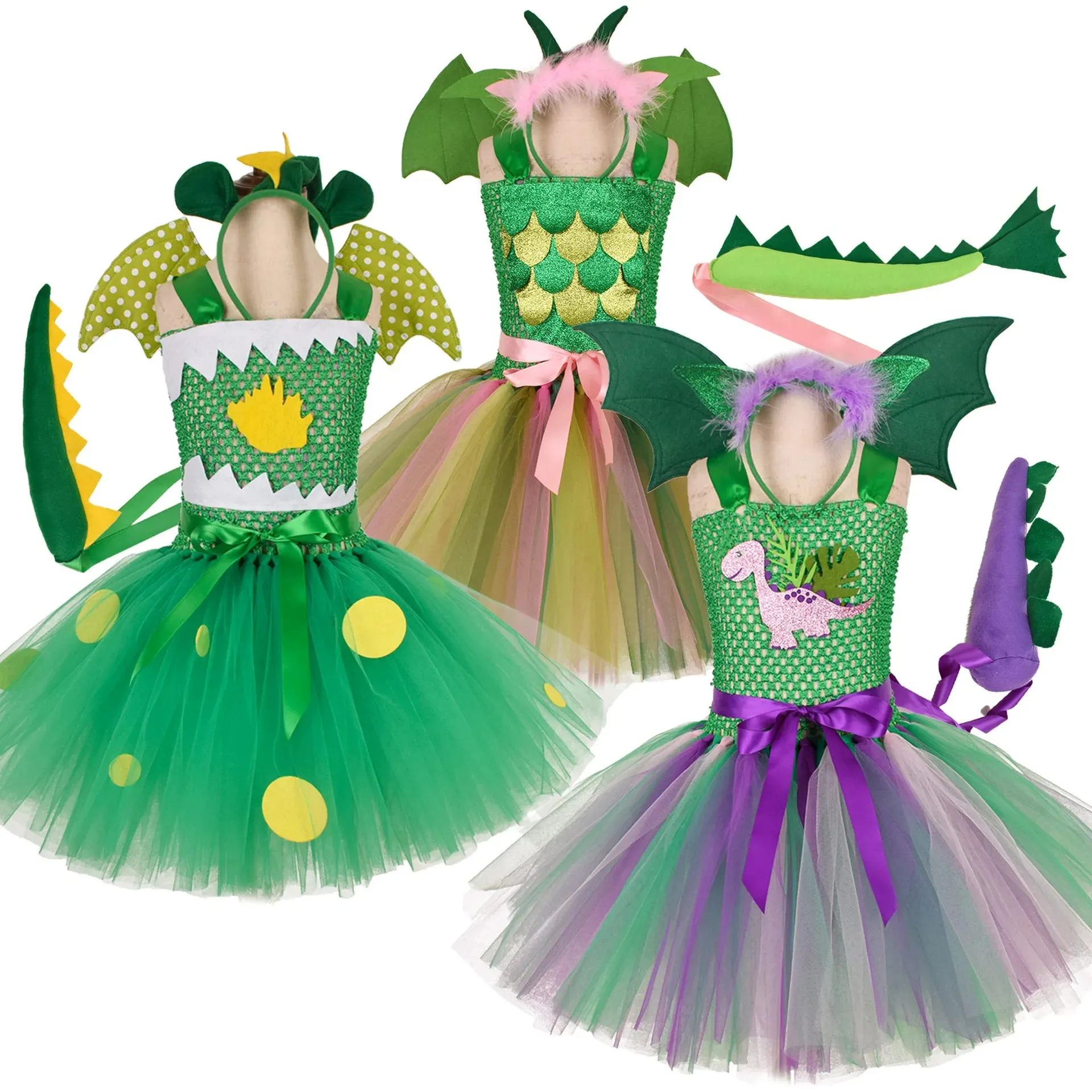 Girls Dragon Dinosaur Cosplay Tutu Dresses