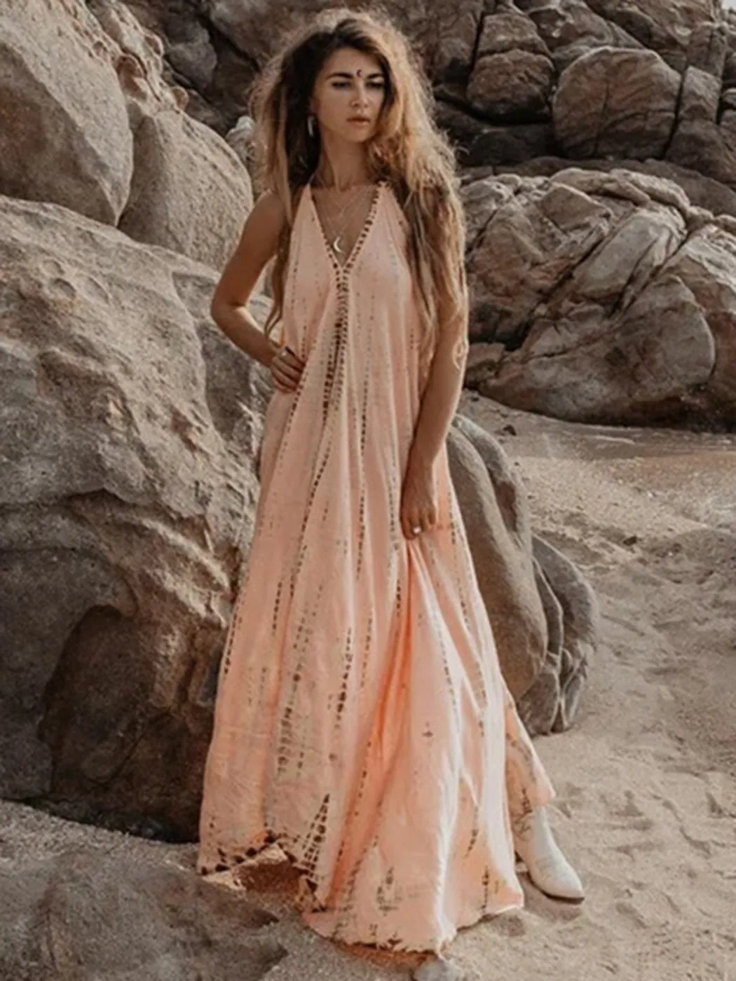 Halter Tie Backless Boho Dress - Multiple prints