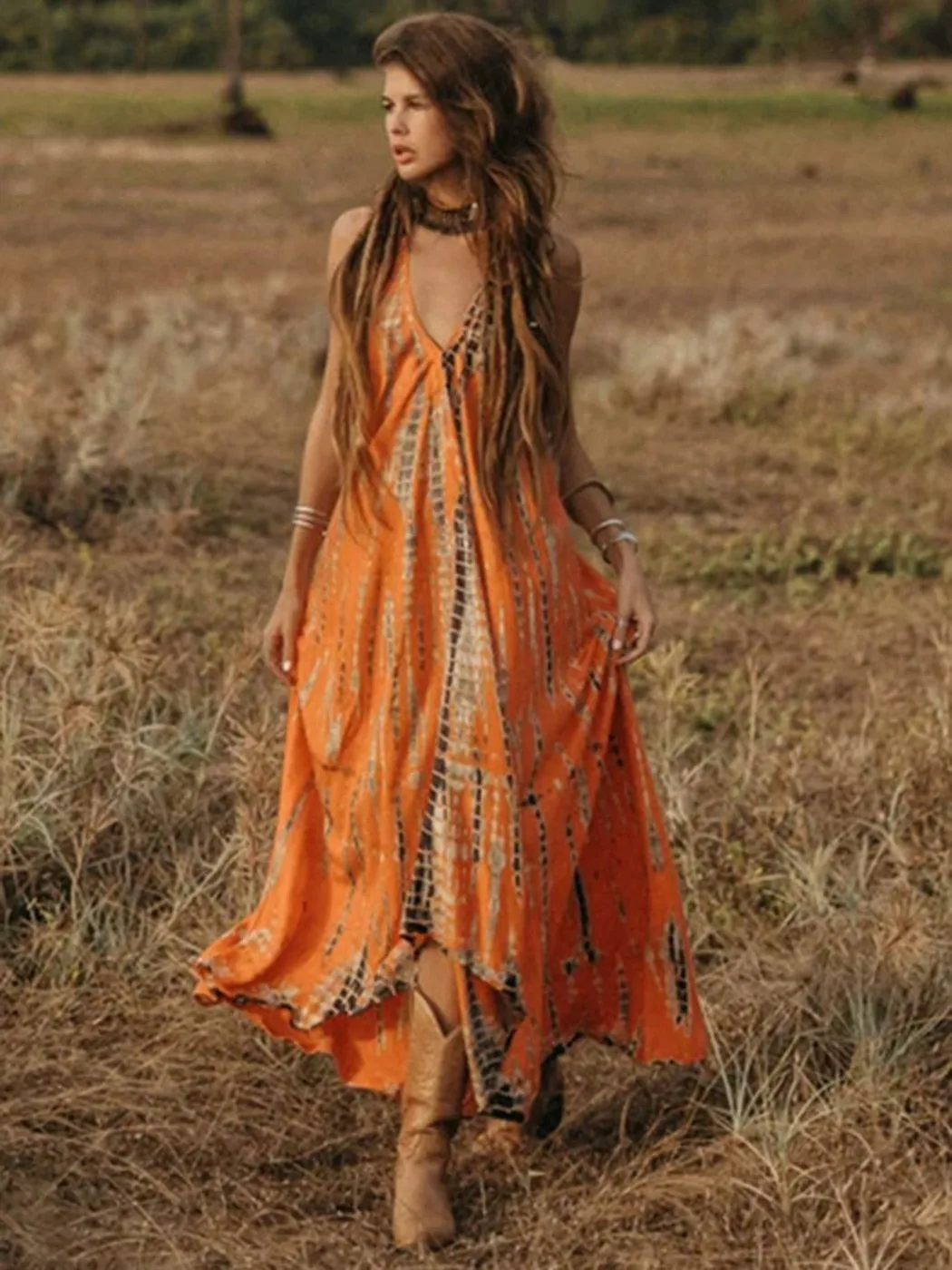 Halter Tie Backless Boho Dress - Multiple prints