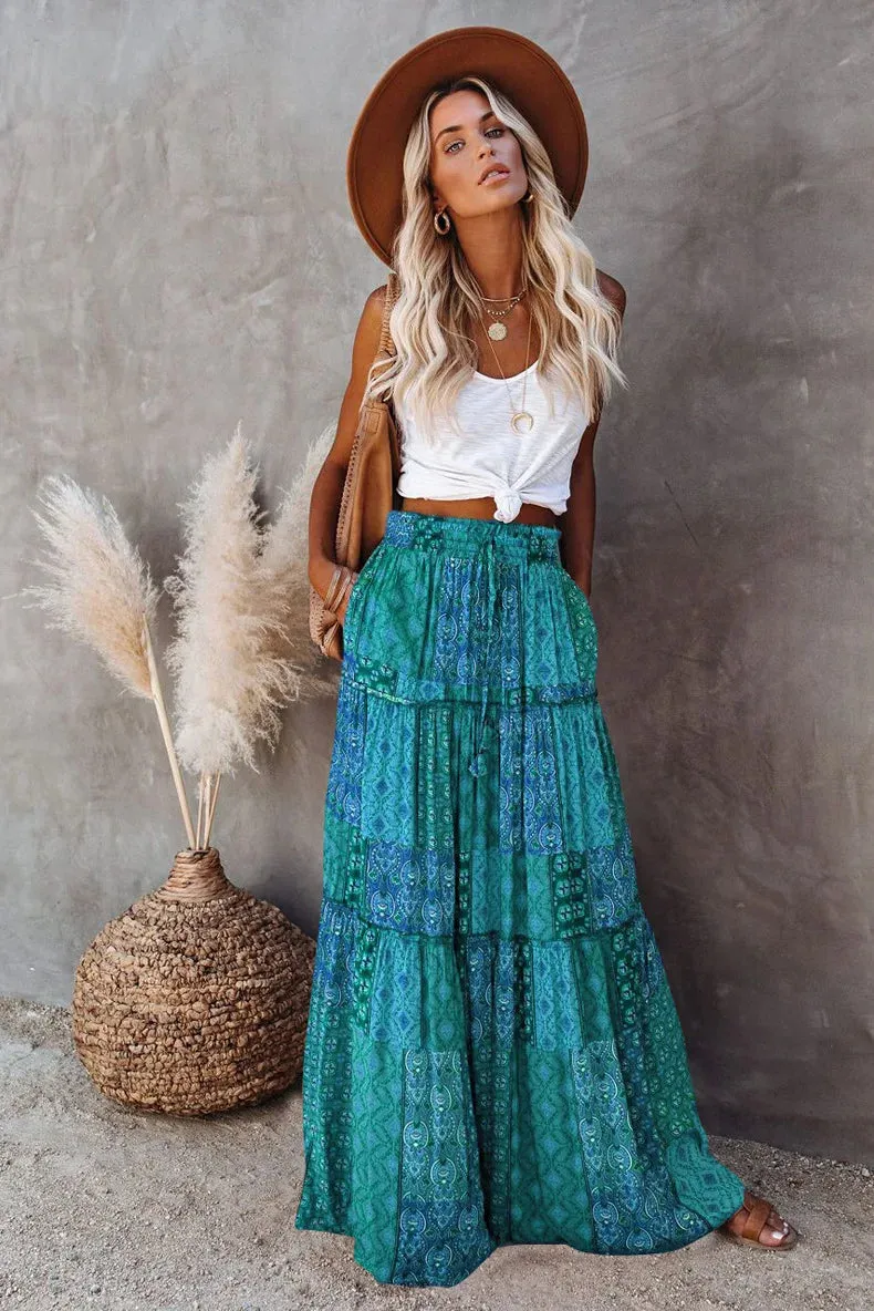 High Waist Long Printed A-Line Skirt Floral Skirt