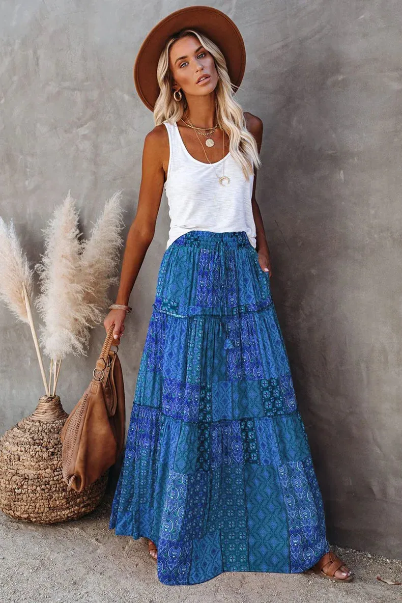 High Waist Long Printed A-Line Skirt Floral Skirt