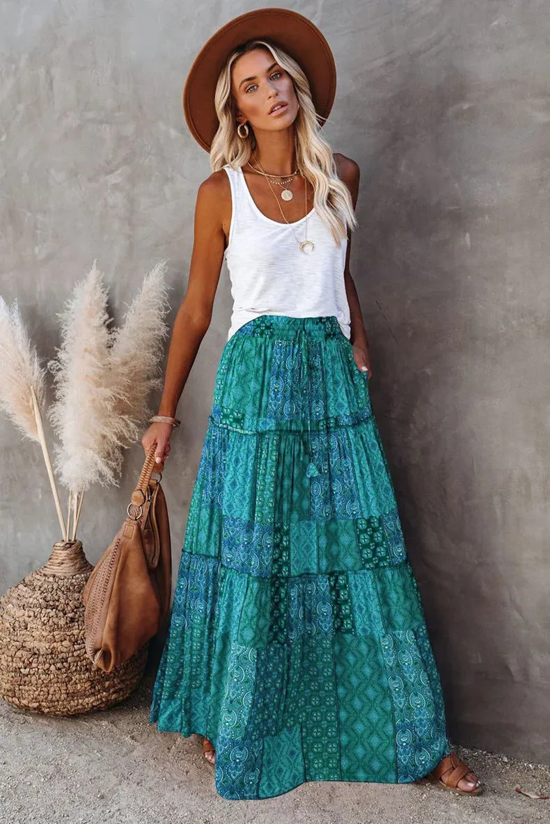 High Waist Long Printed A-Line Skirt Floral Skirt