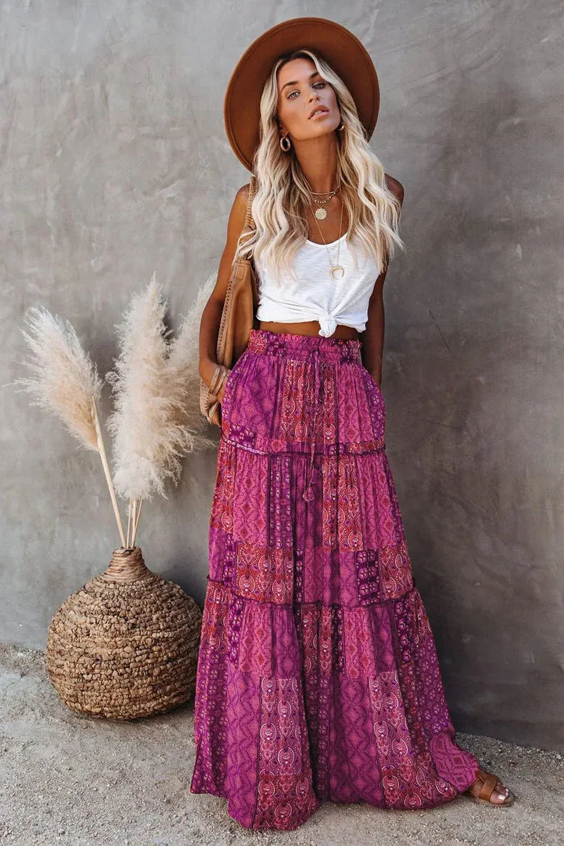 High Waist Long Printed A-Line Skirt Floral Skirt