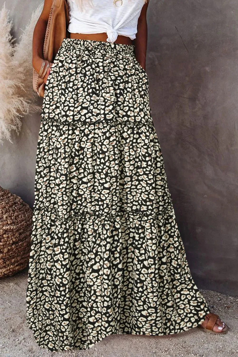 High Waist Long Printed A-Line Skirt Floral Skirt