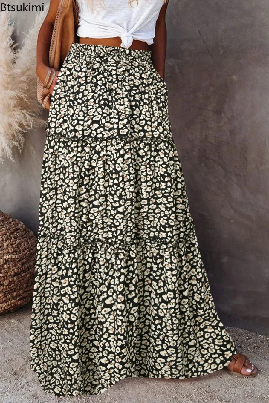 High Waist Long Printed A-Line Skirt Floral Skirt