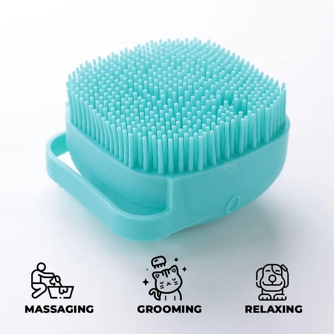 Homestic Pack of 6 Dog Brush With Shampoo Container|Cat & Dog Bath Brush For Bathing|Exfoliating|Scrubbing|Massaging & Relaxing|Soft Silicone|Suitable For All Pets|PT230B|Blue